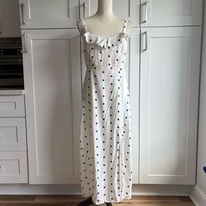 Old Navy Women's M White Polka Dot Linen Blend Maxi Dress Summer